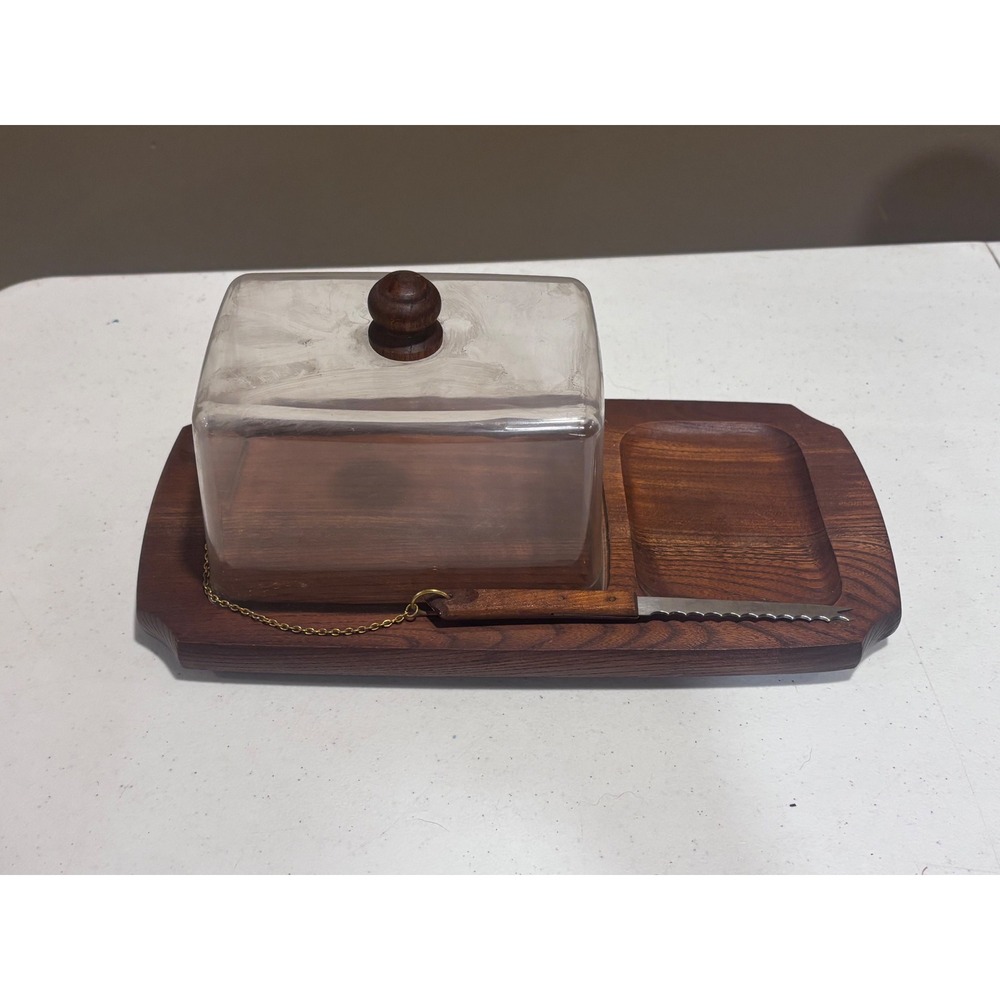 Gail Craft Wood Cheese Board Set with Dome and Knife Vintage Serving Tray